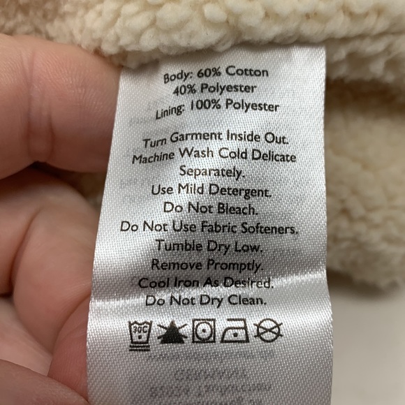 Eddie Bauer cream fleece sherpa lined open front pockets light jacket size Small - Picture 3 of 4